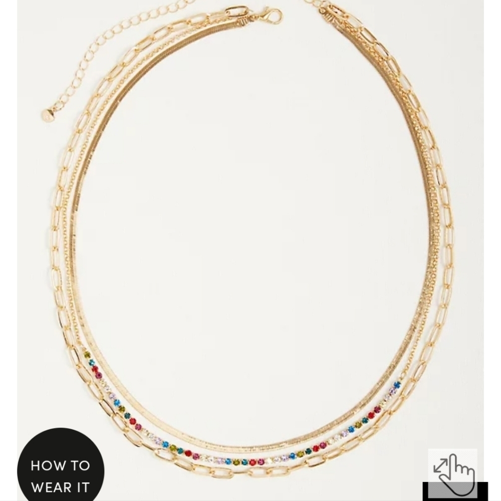 🆕️ MULTI COLOR GEM LAYERED NECKLACE - GOLD TONE
